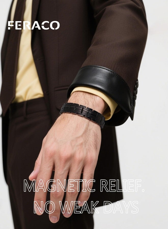 Feraco Magnetic Therapy Bracelet for Men,Titanium Steel Bracelet with 5X Strength Magnets,Premium Fold-Over Clasp (Black) - Image 4
